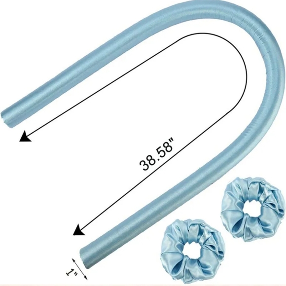 Blue Silky Satin Heatless Hair Curler Headband Set - Picture 3 of 5
